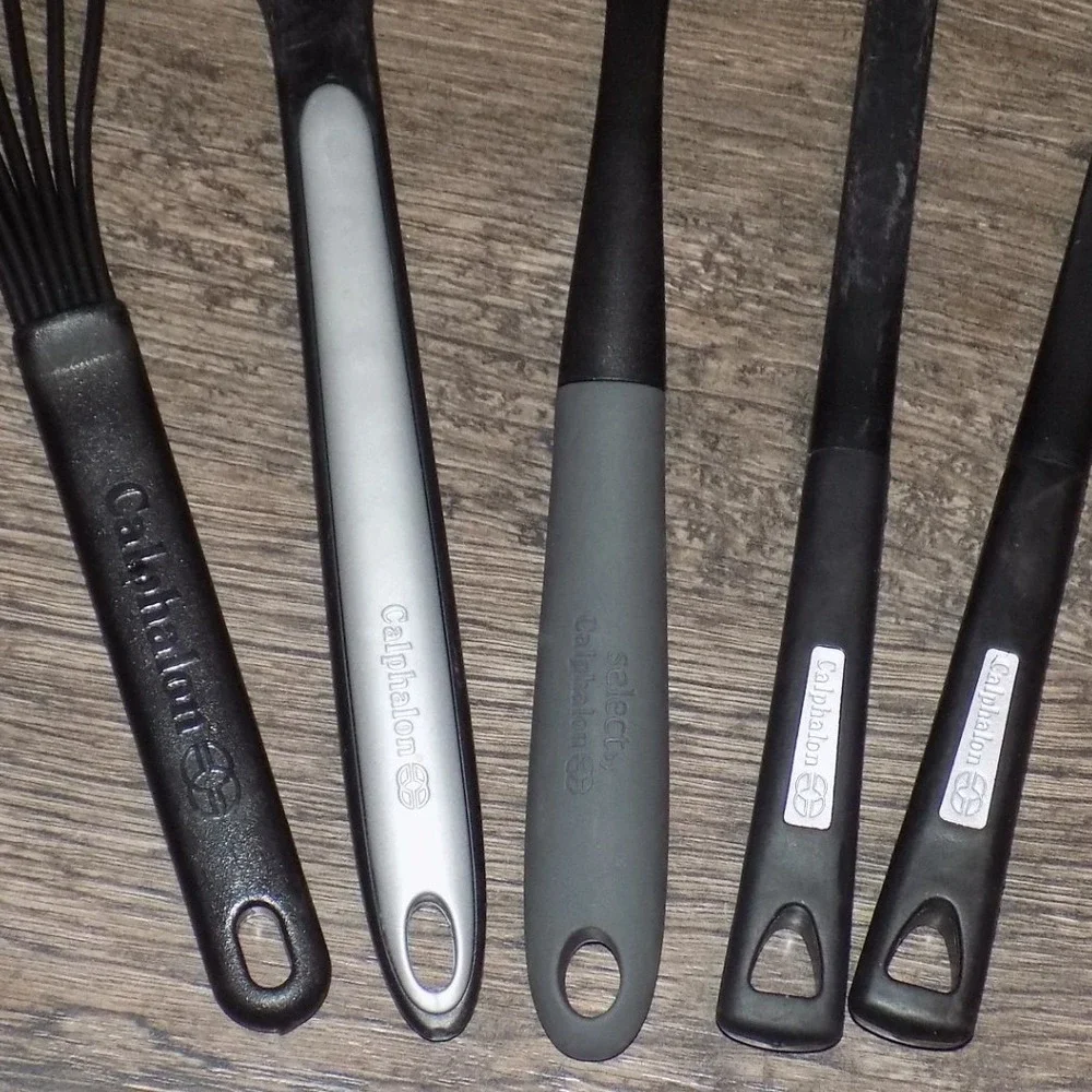 Calphalon Kitchen Utensil Set 5pc Black Grey Good Spatula Whisk‎ Pasta Fork